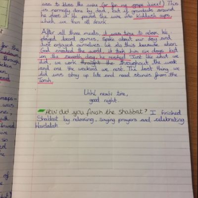 Year 6 writing Judaism Day
